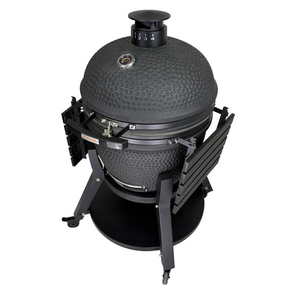 25-inch-kamado-balck-matte-glaze-with-heavy-duty-quality-cart