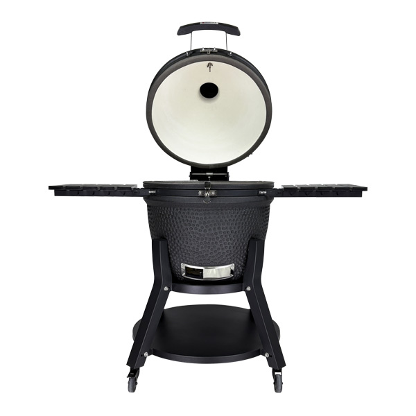 25-inch-kamado-grill-balck-matte-glaze-with-heavy-duty-quality-cart-factory