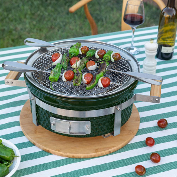 BBQ-KAMADO-HIBACHI_Round-Smoker-Barbecue-Vert_Compact,-polyvalent,-peut-fumer,-griller-et-cui