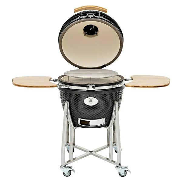 Flame-Rock -Holzkohlegrill-Kamado-24-ProDurchmesser-Grillfläche_-52-cm,-Schwarz---Grill-im-Keramik-Kamado-Stil-mit-Ablagetischen