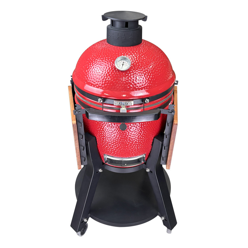 Japanese red-kamado-joe-classic-egg-grill-with-black-stand