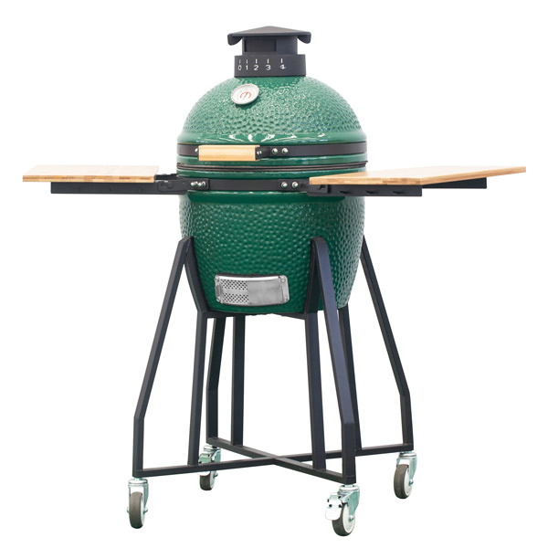16-inch-green kamado-with-trolley-and-side-table