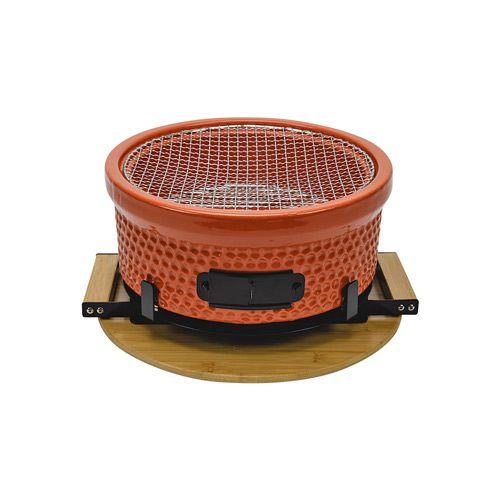 Oranje-color-tafelmodel-BBQ-grill,-kamado-stijl,-geschikt-voor-buitengebruik