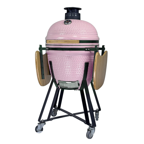pink-color-21-inch-ceramic-cooker-with-black-stand-and-side-tables