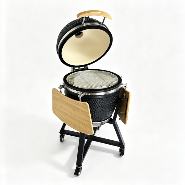21 inch Kamado Grill Matte Grey with bold trolley-600 (2)