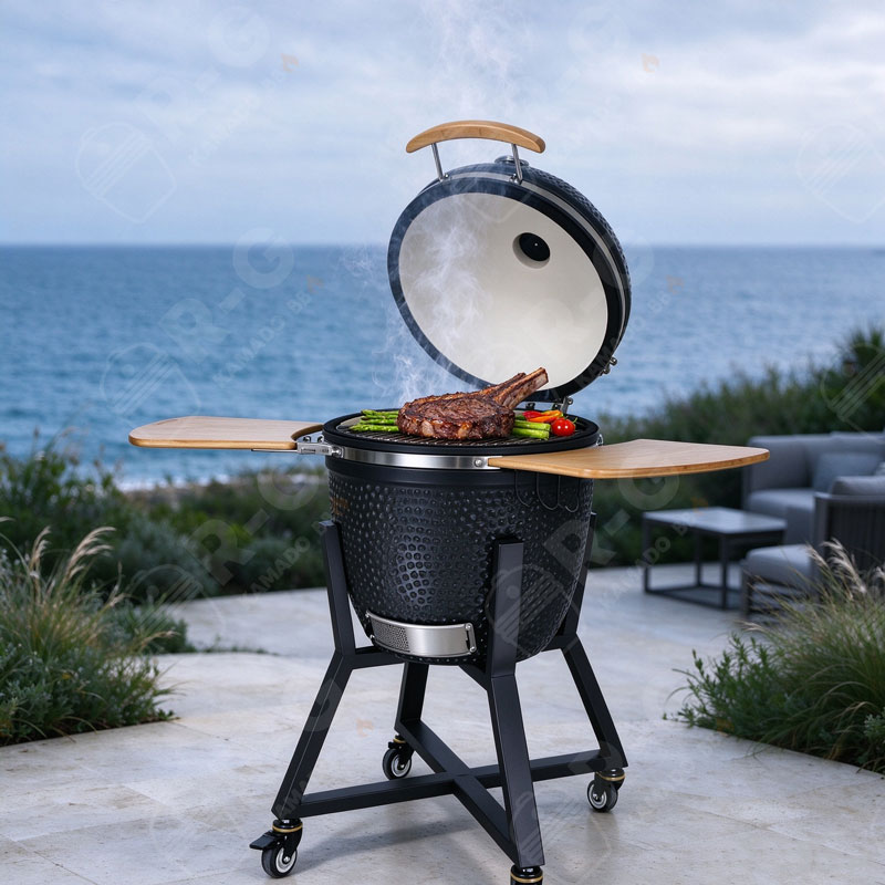 21-Inch-Matte-Grey-Kamado-Grill-with-Bold-Trolley